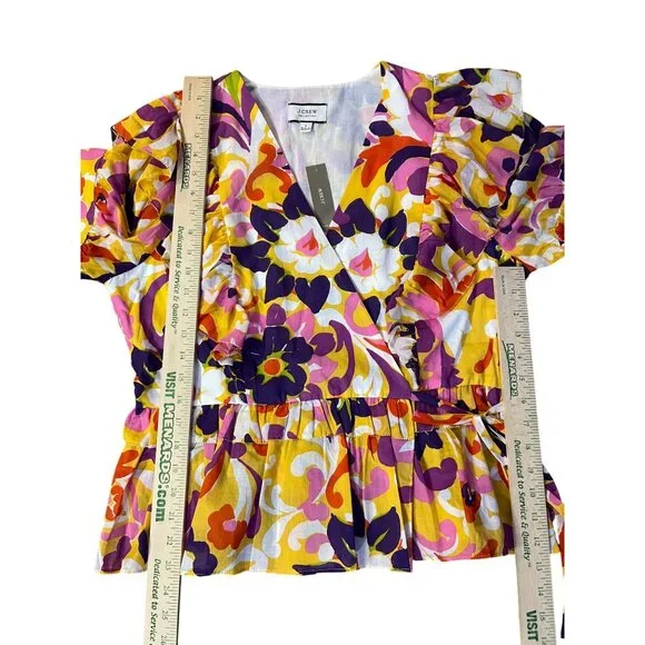 J.Crew Collection Ratti Floral Wrap Blouse Womens L AW532 NWT Cotton Ruffle Top - Picture 10 of 16